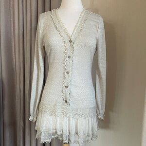 Blue Bird Cream Lace Trim Cardigan